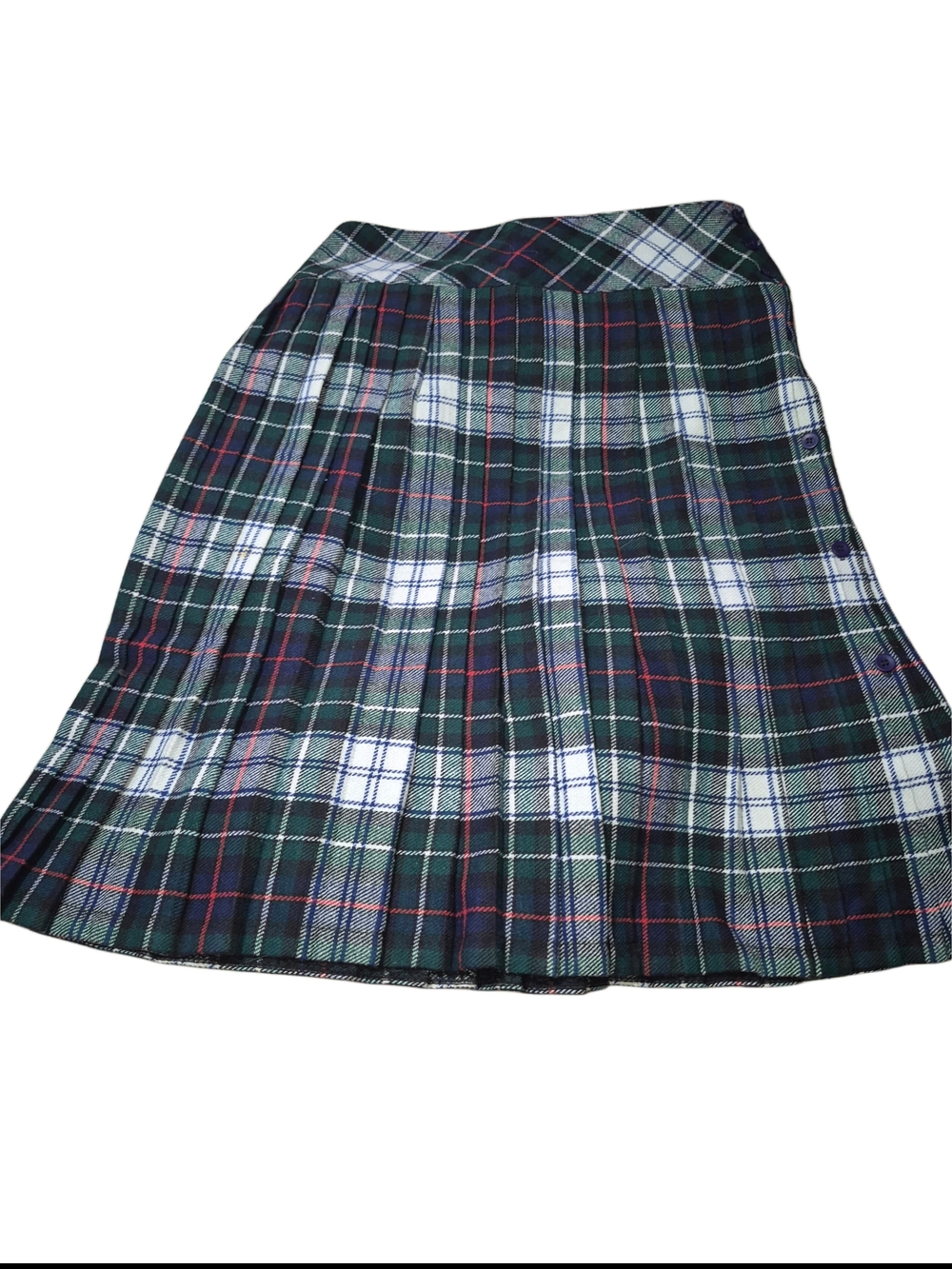Vintage 80's Classic Green Plaid Pleated Mid-length A-line Woven Skirt Size 14